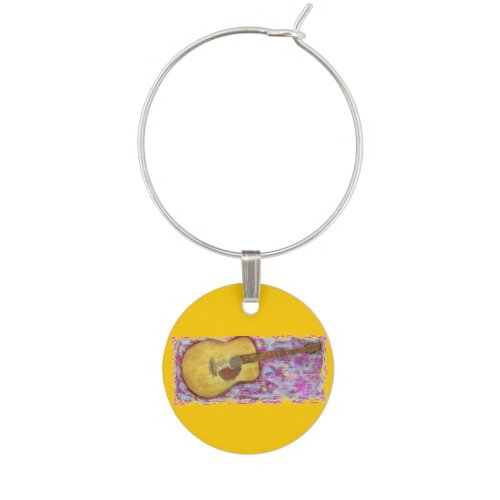 yellow patina acoustic guitar wine charm