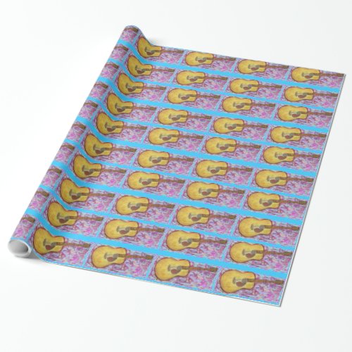 yellow patina acoustic guitar wrapping paper