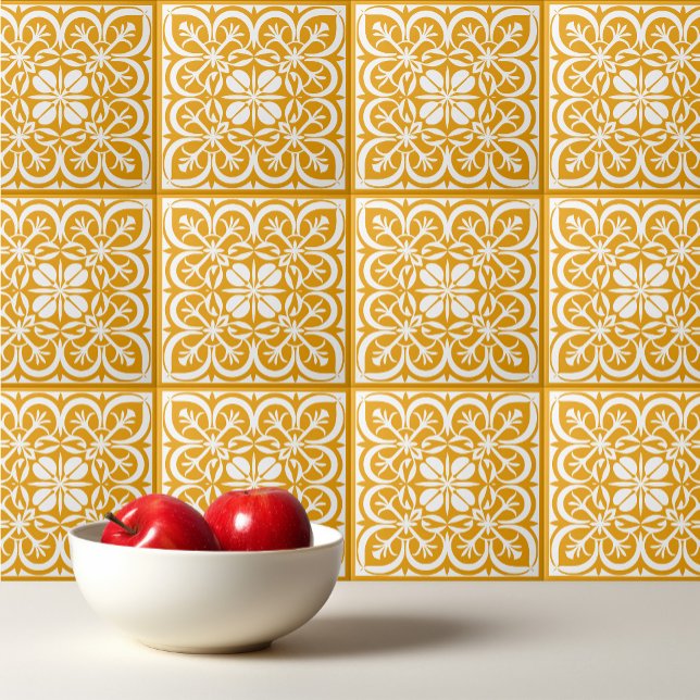 Yellow pattern Portuguese Mediterranean aesthetic Ceramic Tile (Creator Uploaded)