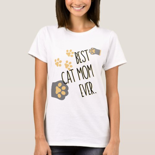 Yellow Paw Pattern Best Cat Mom Ever T_Shirt