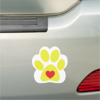 Yellow Paw Print Heart Design Car Magnet