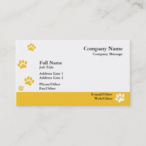 Yellow Paw Prints Business Card Template