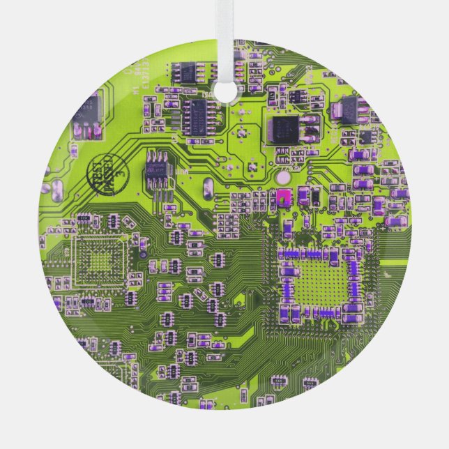 Yellow PCB Circuit Board Design for IT Pros Glass Ornament (Front)