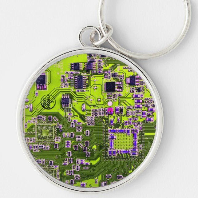 Yellow PCB Circuit Board Design for IT Pros Keychain (Front)