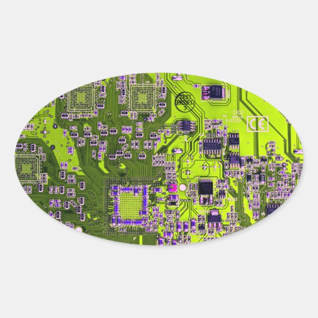 Yellow PCB Circuit Board Design for IT Pros Oval Sticker (Front)