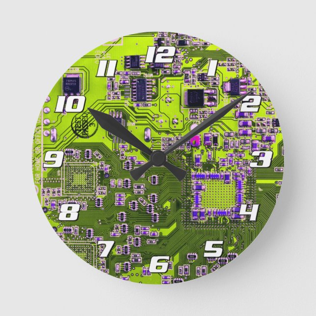 Yellow PCB Circuit Board Design for IT Pros Round Clock (Front)