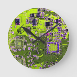 Yellow PCB Circuit Board Design for IT Pros Round Clock