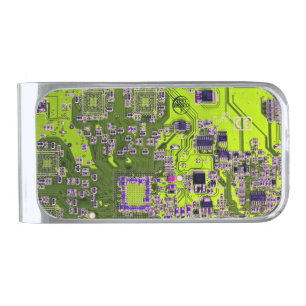 Yellow PCB Circuit Board Design for IT Pros Silver Finish Money Clip