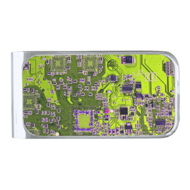 Yellow PCB Circuit Board Design for IT Pros Silver Finish Money Clip (Front)