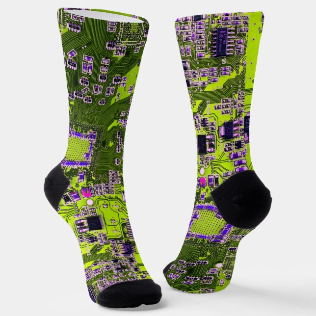 Yellow PCB Circuit Board Design for IT Pros Socks (Angled)