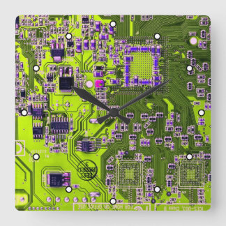Yellow PCB Circuit Board Design for IT Pros Square Wall Clock