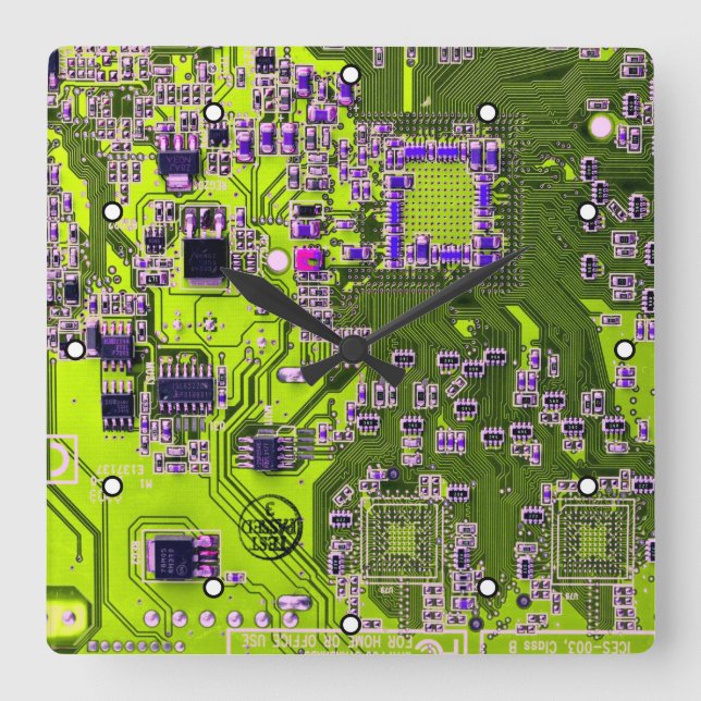 Yellow PCB Circuit Board Design for IT Pros Square Wall Clock (Front)