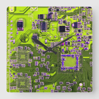 Yellow PCB Circuit Board Design for IT Pros Square Wall Clock