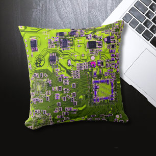 Yellow PCB Circuit Board Design for IT Pros Throw Pillow