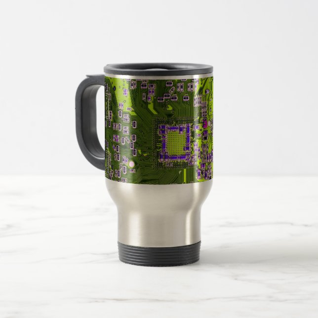 Yellow PCB Circuit Board Design for IT Pros Travel Mug (Front Left)