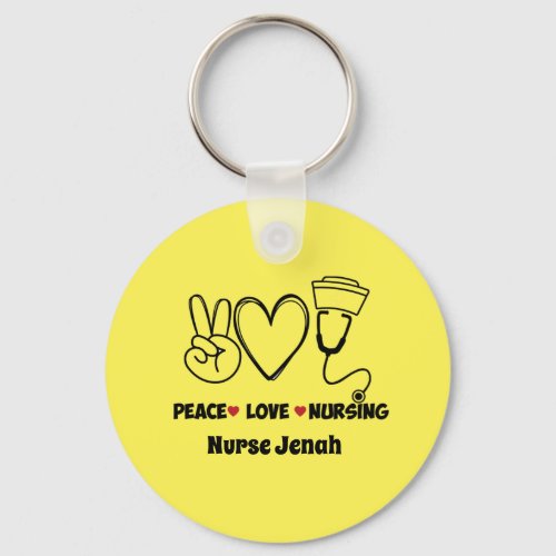 Yellow Peace Love Nursing Appreciation  Keychain