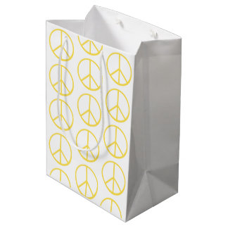 Yellow Peace Sign Pattern Colorful Modern Fun Medium Gift Bag