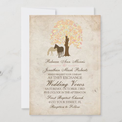 Yellow Peach and Mint Autumn Horses Wedding Custom Invitations