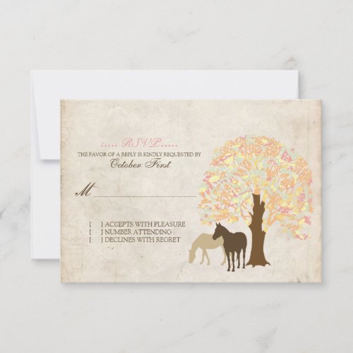 Yellow Peach and Mint Autumn Horses Wedding RSVP