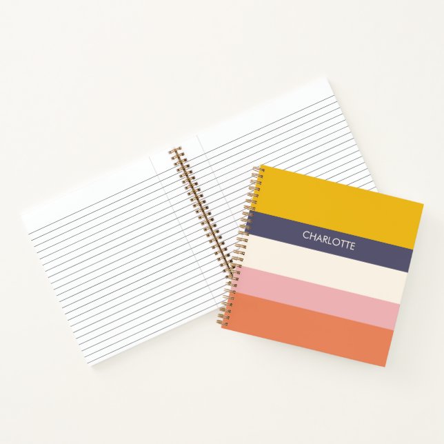 Yellow Peach Modern Color Blocks Stripes Custom  Notebook (Inside)
