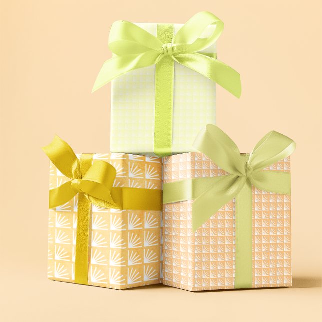 Yellow Peach Pastel Geometric Spring Wrapping Paper Sheets (Pastel orange vintage set of 3 wrapping paper sheets)
