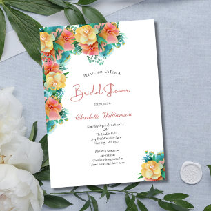 Yellow Peach Pink Greenery Floral Bridal Shower Invitation