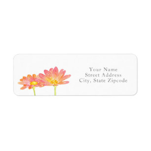 Yellow Peach Pink Watercolor Daisies Label