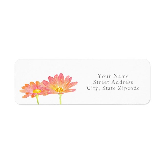 Yellow Peach  Pink Watercolor Daisies Label (Front)