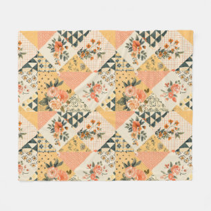 Yellow Peach Quilt Patchwork Gingham Cottagecore Fleece Blanket
