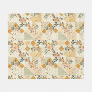 Yellow Peach Quilt Patchwork Gingham Cottagecore Fleece Blanket