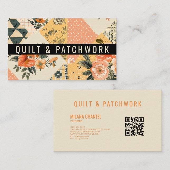 Yellow Peach Quilt Patchwork Handmade Clothing  Business Card (Front/Back)