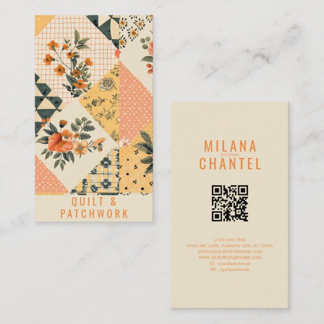 Yellow Peach Quilt Patchwork Handmade Clothing  Business Card (Front/Back)