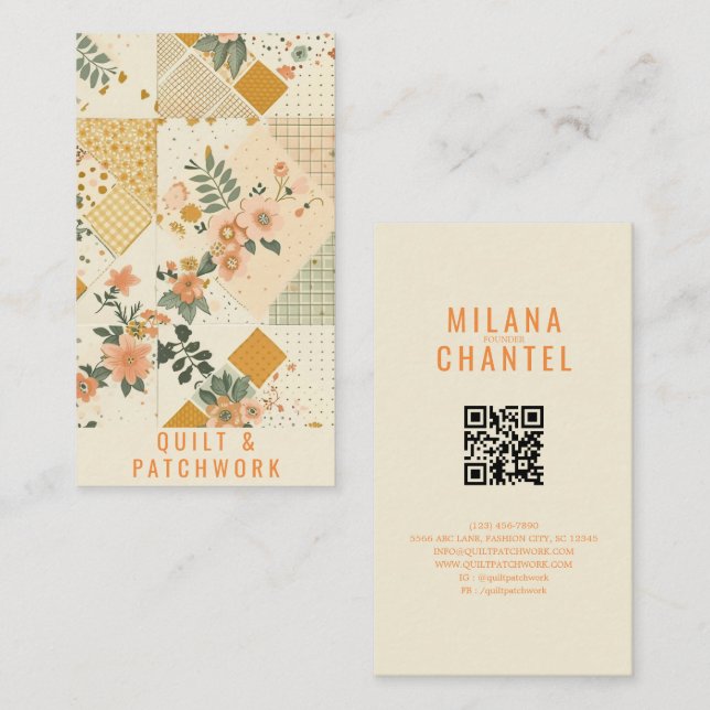 Yellow Peach Quilt Patchwork Handmade Clothing  Business Card (Front/Back)