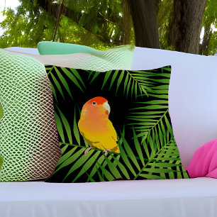 Yellow Peachface Lovebird Parrot Pet Bird Black Throw Pillow