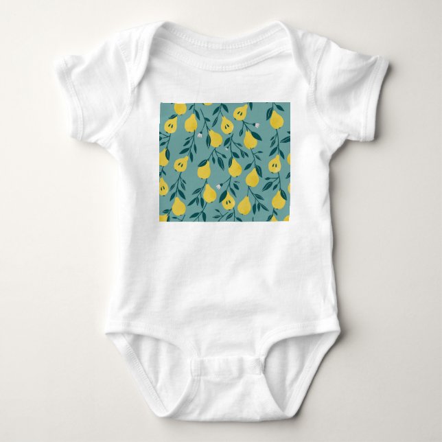 Yellow Pear Fruit: Vintage Background Baby Bodysuit (Front)
