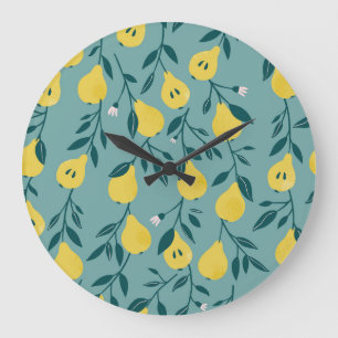 Yellow Pear Fruit: Vintage Background Large Clock