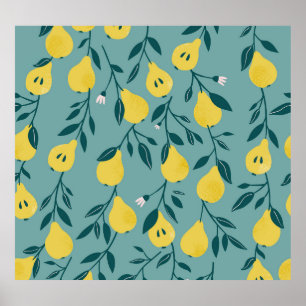 Yellow Pear Fruit: Vintage Background Poster