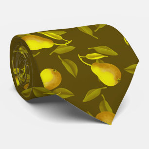 Yellow pear on dark green background   neck tie