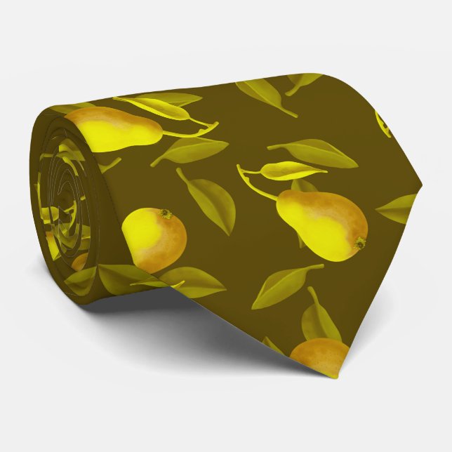 Yellow pear on dark green background   neck tie (Rolled)