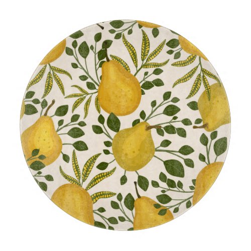 Yellow Pears Leaves White Background Cutting Board