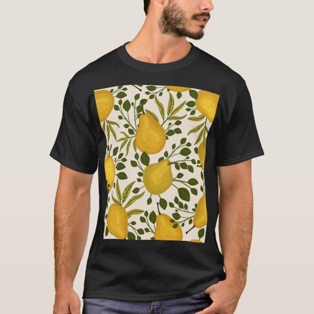 Yellow Pears Leaves White Background T-Shirt (Front)