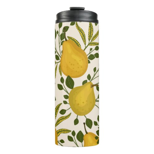 Yellow Pears Leaves White Background Thermal Tumbler