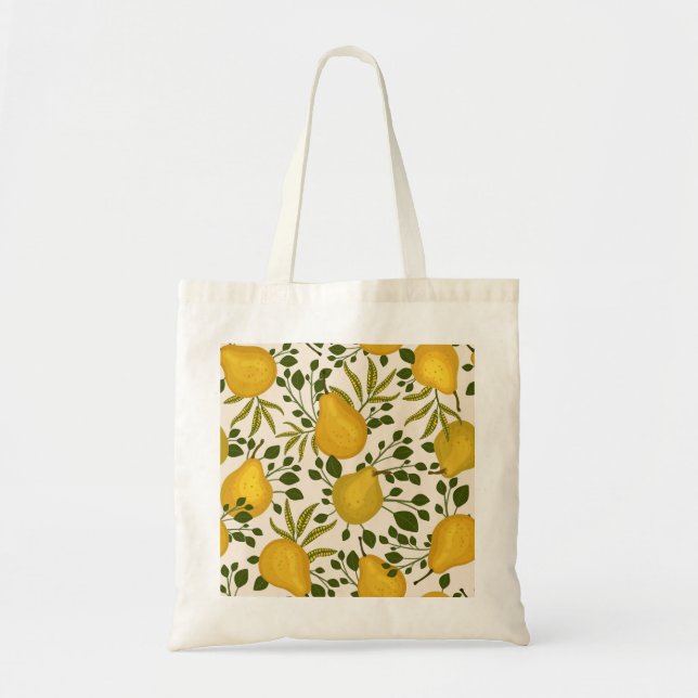 Yellow Pears Leaves White Background Tote Bag (Front)