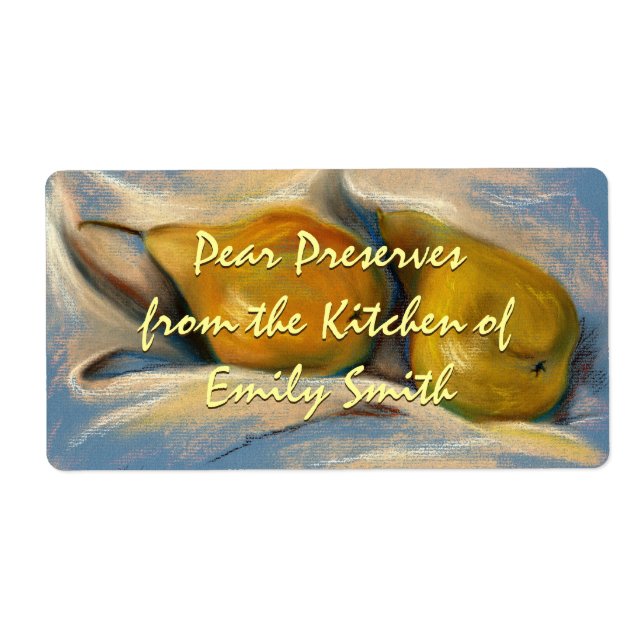 Yellow Pears on Blue Paper Drawing Canning Label (Front)