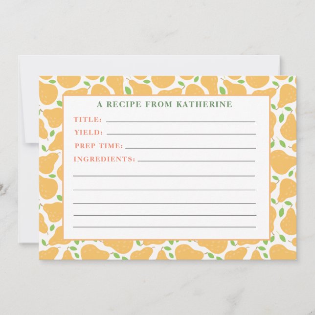 yellow pears rustic detailed recipe note card (Front)