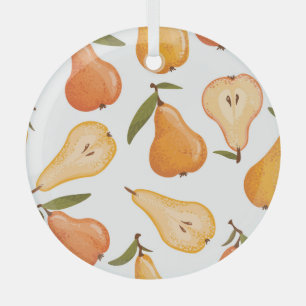 Yellow Pears: Seamless White Background. Glass Ornament