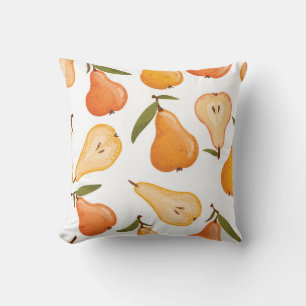 Yellow Pears: Seamless White Background. Throw Pillow