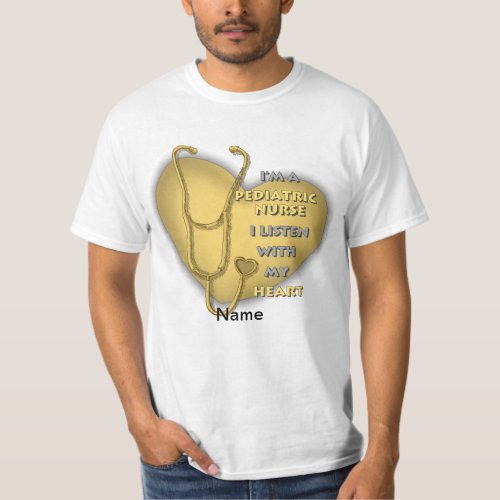 Yellow Pediatric Nurse Heart custom name T_Shirt