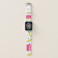 Yellow pencils and scrabbles on white apple watch band