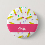 Yellow pencils and scrabbles on white button